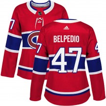 Women's Adidas Montreal Canadiens Louie Belpedio Red Home Jersey - Authentic