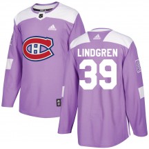 Youth Adidas Montreal Canadiens Charlie Lindgren Purple Fights Cancer Practice Jersey - Authentic