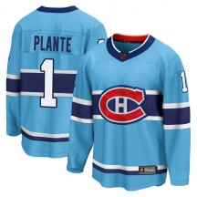 Men's Fanatics Branded Montreal Canadiens Jacques Plante Light Blue Special Edition 2.0 Jersey - Breakaway
