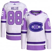 Youth Adidas Montreal Canadiens Cameron Hillis White/Purple Hockey Fights Cancer Primegreen Jersey - Authentic