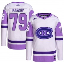 Youth Adidas Montreal Canadiens Andrei Markov White/Purple Hockey Fights Cancer Primegreen Jersey - Authentic