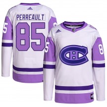 Youth Adidas Montreal Canadiens Mathieu Perreault White/Purple Hockey Fights Cancer Primegreen Jersey - Authentic