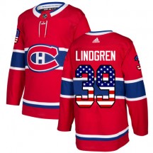 Men's Adidas Montreal Canadiens Charlie Lindgren Red USA Flag Fashion Jersey - Authentic