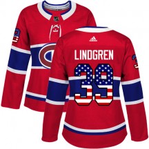 Women's Adidas Montreal Canadiens Charlie Lindgren Red USA Flag Fashion Jersey - Authentic