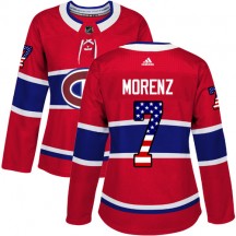 Women's Adidas Montreal Canadiens Howie Morenz Red USA Flag Fashion Jersey - Authentic