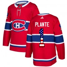 Youth Adidas Montreal Canadiens Jacques Plante Red USA Flag Fashion Jersey - Authentic
