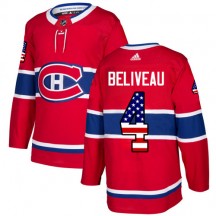 Men's Adidas Montreal Canadiens Jean Beliveau Red USA Flag Fashion Jersey - Authentic