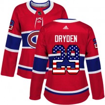 Women's Adidas Montreal Canadiens Ken Dryden Red USA Flag Fashion Jersey - Authentic