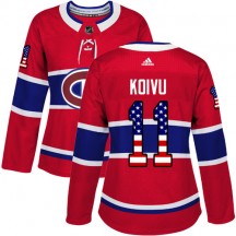 Women's Adidas Montreal Canadiens Saku Koivu Red USA Flag Fashion Jersey - Authentic