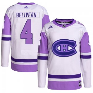 Youth Adidas Montreal Canadiens Jean Beliveau White/Purple Hockey Fights Cancer Primegreen Jersey - Authentic