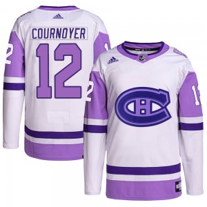 Youth Adidas Montreal Canadiens Yvan Cournoyer White/Purple Hockey Fights Cancer Primegreen Jersey - Authentic