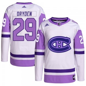 Youth Adidas Montreal Canadiens Ken Dryden White/Purple Hockey Fights Cancer Primegreen Jersey - Authentic