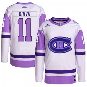 Youth Adidas Montreal Canadiens Saku Koivu White/Purple Hockey Fights Cancer Primegreen Jersey - Authentic