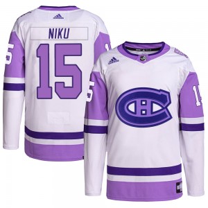 Youth Adidas Montreal Canadiens Sami Niku White/Purple Hockey Fights Cancer Primegreen Jersey - Authentic