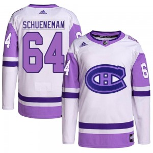 Youth Adidas Montreal Canadiens Corey Schueneman White/Purple Hockey Fights Cancer Primegreen Jersey - Authentic