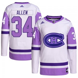 Men's Adidas Montreal Canadiens Jake Allen White/Purple Hockey Fights Cancer Primegreen Jersey - Authentic