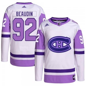 Men's Adidas Montreal Canadiens Nicolas Beaudin White/Purple Hockey Fights Cancer Primegreen Jersey - Authentic