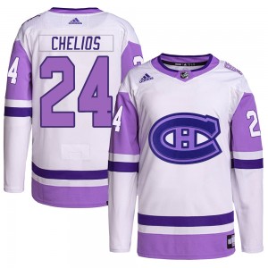 Men's Adidas Montreal Canadiens Chris Chelios White/Purple Hockey Fights Cancer Primegreen Jersey - Authentic