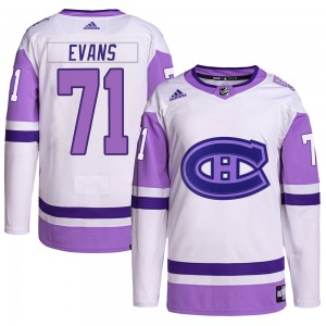 Men's Adidas Montreal Canadiens Jake Evans White/Purple Hockey Fights Cancer Primegreen Jersey - Authentic