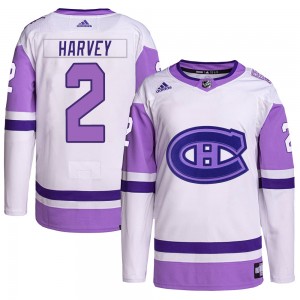 Men's Adidas Montreal Canadiens Doug Harvey White/Purple Hockey Fights Cancer Primegreen Jersey - Authentic