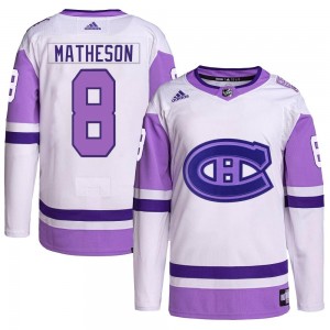 Men's Adidas Montreal Canadiens Mike Matheson White/Purple Hockey Fights Cancer Primegreen Jersey - Authentic