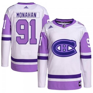 Men's Adidas Montreal Canadiens Sean Monahan White/Purple Hockey Fights Cancer Primegreen Jersey - Authentic