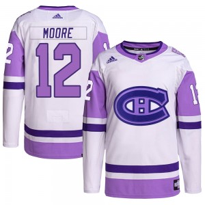 Men's Adidas Montreal Canadiens Dickie Moore White/Purple Hockey Fights Cancer Primegreen Jersey - Authentic