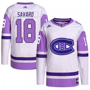 Men's Adidas Montreal Canadiens Serge Savard White/Purple Hockey Fights Cancer Primegreen Jersey - Authentic