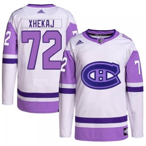 Men's Adidas Montreal Canadiens Arber Xhekaj White/Purple Hockey Fights Cancer Primegreen Jersey - Authentic
