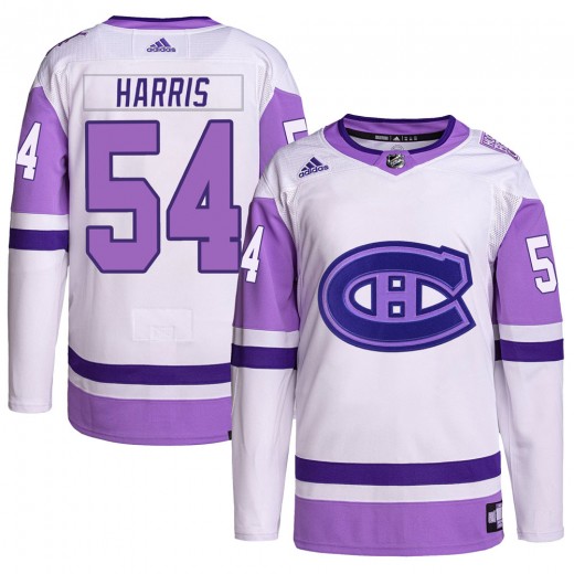 Men's Adidas Montreal Canadiens Jordan Harris White/Purple Hockey Fights Cancer Primegreen Jersey - Authentic
