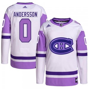 Youth Adidas Montreal Canadiens Lias Andersson White/Purple Hockey Fights Cancer Primegreen Jersey - Authentic