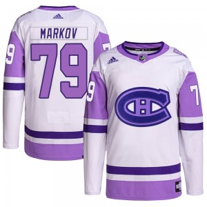 Youth Adidas Montreal Canadiens Andrei Markov White/Purple Hockey Fights Cancer Primegreen Jersey - Authentic