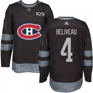 Youth Montreal Canadiens Jean Beliveau Black 1917-2017 100th Anniversary Jersey - Authentic